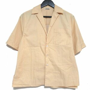 美品 22SS AURALEE オーラリー WASHED FINX HERRINGBONE HALF SLEEVED SHIRTS ヘリンボーン オープンカラー ブラウス シャツ 0 ベージュ系