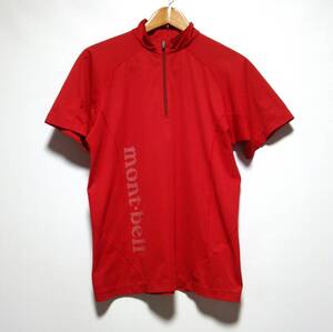 mont-bell モンベル 春夏 クールライトショートスリーブジップシャツ 半袖シャツ 半袖Tシャツ 半袖モックネックシャツ 赤 メンズM