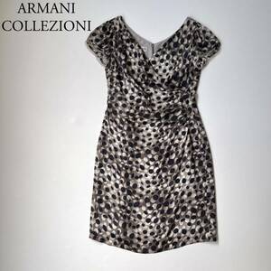 ARMANI COLLEZIONI アルマーニコレツォーニ フレアワンピース　ドレス　ゆったり 大きいサイズ フレンチスリーブ シルク 総柄 レディース