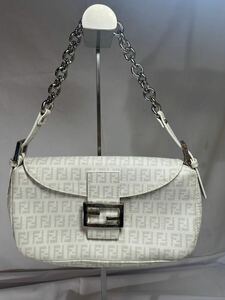 【#kk】【美品】FENDI ハンドバッグ シルバーチェーン ホワイト AV25053 フェンディ レザー 