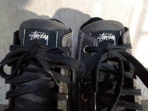 ★USED:STUSSY×CONVERSEコラボスニーカー 28.0cm CONVERSE ALL STAR 100 HI ウォッシュド デニム グレーブラック 黒 ステューシー