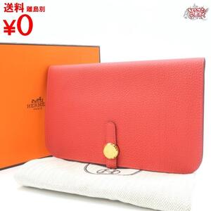 買蔵 HERMES エルメス ドゴン GM 2016年製 X刻印 ローズ系トゴ 財布