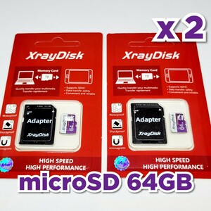 【送料無料】マイクロSDカード 64GB 2枚 class10 2個 microSD microSDXC マイクロSD 高速 XRAYDISK