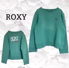 ロキシー『ROXY』トレーナー/スウェット 裏起毛 ビッグロゴ【M】グリーン系