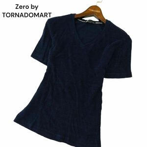 Zero by TORNADOMART トルネードマート 春夏 半袖 パイル生地★ Vネック カットソー Tシャツ Sz.M　メンズ ネイビー　A4T04445_4#D