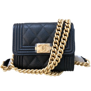 シャネル CHANEL ボーイシャネル チェーンコインパース AP2206 ブラック　ゴールド金具 キャビア コインケース レディース 中古