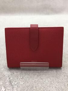 CELINE◆Medium Strap Wallet/2つ折り財布/レザー/RED/レディース/10B643BFP