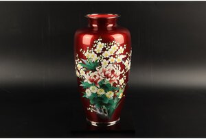 [URA]安藤七宝/七宝梅菊花文花瓶/H30.8cm・2000g/7-12-45　(検索)骨董/花器/花入/花生/壷/中国/古玩/唐物/安藤七宝