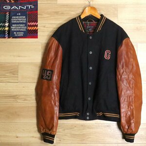 ＝8T/O10.2-2　アメリカ古着　GANT　袖皮スタジャン　本革　Lサイズ　メンズ　バーシティジャケット　ジャンパー　ブルゾン