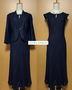 タグ付き￥35700 LAURA ASHLEY 【ローラアシュレイ】 ネイビー 絹麻 ジャケット＆ワンピース セットアップスーツ 9号