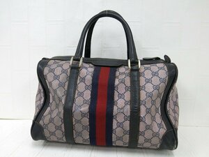 ◆GUCCI オールド グッチ◆GGスプリーム◆シェリー◆PVC カーフ レザー 本革◆ハンド バッグ◆紺 ピンク 赤 G金具◆イタリア製◆A5486