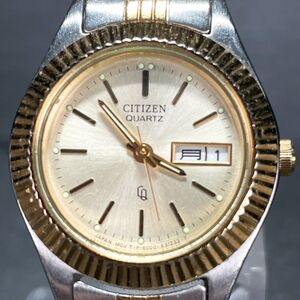 CITIZEN シチズン 6000-K09346 腕時計 アナログ クオーツ 3針 カレンダー ゴールド文字盤 メタルバンド 新品電池交換済み 動作確認済み