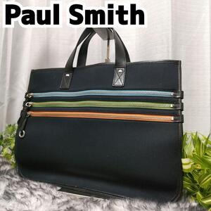  Paul Smith ビジネスバッグ ネイビー マルチストライプ ポールスミス ブリーフケース 紺 マルチカラー キャンバス レザー メンズ バッグ