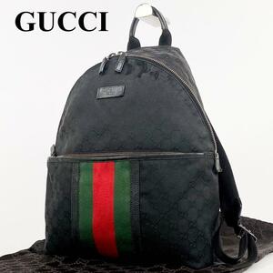 GUCCI グッチ バックパック リュックサック キャンバス×レザー×ウェブ ブラック×ウェブ シェリーライン メンズ レディース 男女兼用