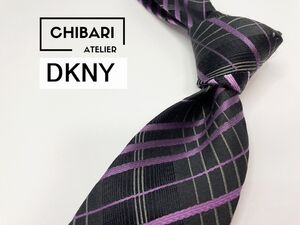 【超美品】DKNY　ダナキャラン　チェック柄 ネクタイ 3本以上 送料無料 メンズ ブラックパープル　0101060