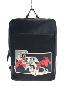 PRADA◆PRADA プラダ コミックプリント/リュック/レザー/BLK/中古