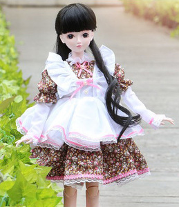 値下 1/3 ドール用 メイド服 エプロン 茶 花柄 62 洋服 長袖 ワンピース