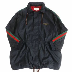 美品□GUCCI/グッチ 618891 GGジャガード ウェブライン フード入り ジップアップ ナイロンブルゾン/ウインドブレーカー 黒 44 伊製 正規品