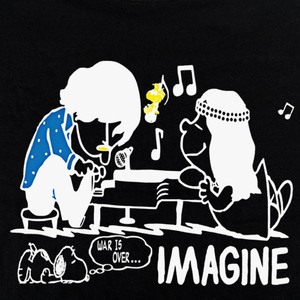 送込　スヌーピーftジョンレノン IMAGINE　半袖Tシャツ　黒　2XLサイズ