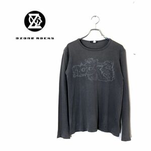 1N1493-O◆日本製◆ OZONE ROCKS オゾンロックス ロングTシャツ 長袖 プリント ロンT トップス◆sizeS オーガニックコットン グレー