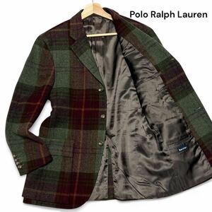 未使用級◎Lサイズ位 ポロラルフローレン【幻の希少モデル】POLO RALPH LAUREN チェック アンコン ジャケット グリーン ウール◎メンズ