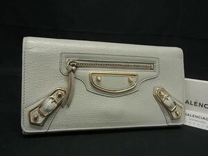 1円 ■美品■ BALENCIAGA バレンシアガ クラシック コンチネンタル レザー 二つ折り 長財布 ウォレット 札入れ ライトグレー系 FB3764