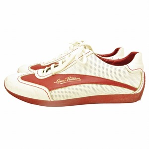 ルイヴィトン LOUIS VUITTON LI1106 スニーカー シューズ 靴 パンチング レザー 皮革 ロゴプリント 白 ホワイト 赤 レッド 8 約26cm メンズ