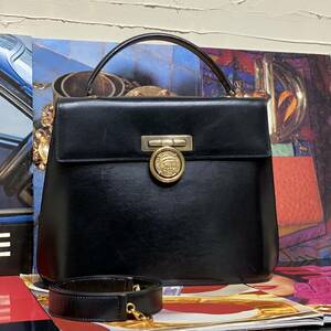 希少モデル 激レア VINTAGE OLD CELINE 2WAY ハンドバッグ メダルモチーフ金具 ショルダーバッグ レザー ヴィンテージバッグ