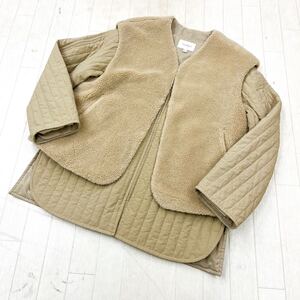 K1★ BEAUTY&YOUTH UNITED ARROWS ビューティ&ユース 3way ジップアップブルゾン ボアベスト S カーキ ベージュ レディース