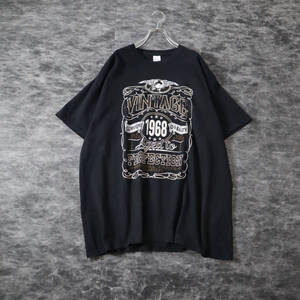 T257 GILDAN OLD STYLE Retro Print Black Tee レトロ プリント ルーズ オーバーサイズ クルーネック Tシャツ 黒 XL