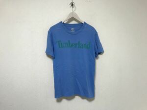 本物ティンバーランドTIMBERLANDコットンロゴプリント半袖Tシャツメンズアメカジサーフミリタリーストリート青ブルーXSインド製