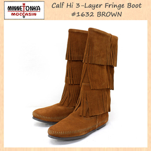 MINNETONKA(ミネトンカ)Calf Hi 3-Layer Fringe Boot(カーフハイ3レイヤーフリンジブーツ)#1632 BROWN レディース MT053-6(約23cm)