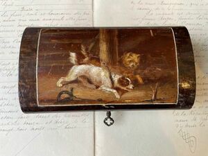 2匹の犬 フランス アンティーク ジュエリーボックス 小箱 小物入れ BOX 絵画 ハンドペイント