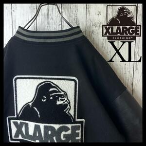 【激レア】エクストララージ スタジャン XL 黒 袖レザー ビッグロゴ パイル　XLARGE