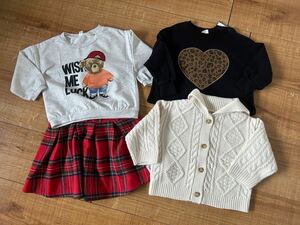 ベビー服 子供服4点セット サイズ90 長袖Tシャツ トップス スウェット ワンピース スカート ニットジャケット 上着 子供衣類 子ども用品