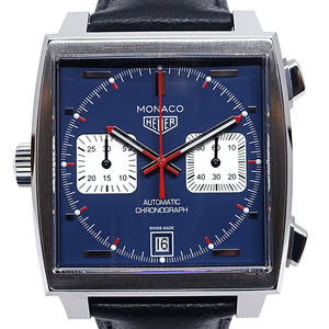 【栄】タグホイヤー TAG HEUER 腕時計 モナコ CAW211P.FC6356 キャリバー11 青支 SS/レザー 自動巻き 男性 保証書 箱