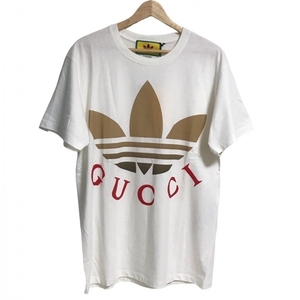 グッチ GUCCI 半袖Tシャツ サイズS 548334 XJE7A - アイボリー×ブラウン×レッド メンズ クルーネック/adidasコラボ 新品同様 トップス