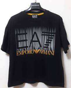 [新品] 14A(14歳) EA7 / ARMANI JUNIOR　上質素材の超ビッグロゴ入り【半袖Tシャツ】◆2024年春夏モデル　男の子用 160cm　◆色：黒