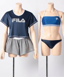 11号Lサイズ 新品 フィラ FILA ブラトップ、ビキニショーツ カバーアップTシャツ ショートパンツ４点セット水着ネイビー送料無料レディース