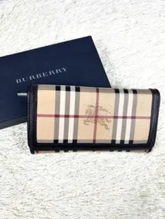 【超美品】Burberry 長財布 ノバチェック シャドーホース レザー