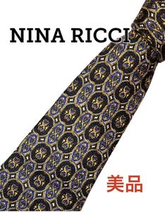 【極美品 ほぼ未使用 即日発送】NINARICCI ニナリッチ ネクタイ NR ブラック 小紋 ninaricci レギュラー タイNR ジャガード ダービー 総柄