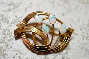 1198 天然オパール opal ゴールドカラー ブローチ ヴィンテージ アクセサリー 14KGF刻印 メッキ 天然石 宝石 色石 カラーストーン 装飾品