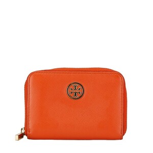 トリーバーチ ラウンドファスナー コインケース キーケース オレンジ レザー レディース Tory Burch 【中古】