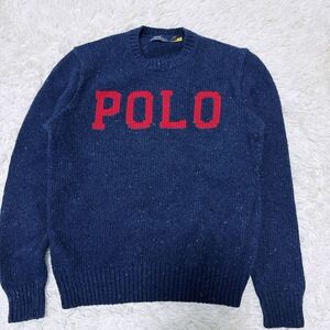 現行　POLO RALPH LAUREN ポロラルフローレン　ニット　ロゴ　ウール　ブレンド　セーター　極美品　メンズ　濃紺