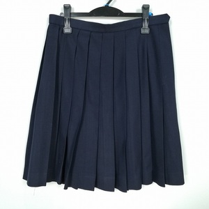 1円 スクールスカート 大きいサイズ 冬物 w78-丈59 紺 中学 高校 プリーツ 学生服 制服 女子 中古 HK6440