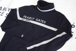 ★正規品★パーリーゲイツ PEARLY GATES★大人気 カシミヤタッチ天竺 タートルネックニット★抗菌防臭★ソフト★ダークネイビー★6(LL)