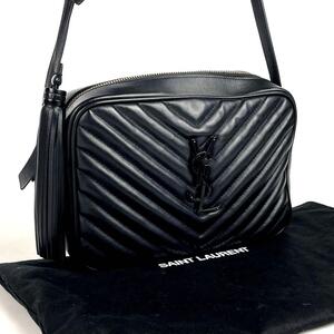 美品■SAINT LAURENT サンローラン ショルダーバッグ ルー カメラバッグ YSL 斜め掛け タッセル キルティング レザー 黒 ブラック 男女兼用