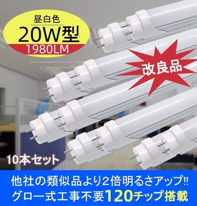 改良品 LED蛍光灯 20W形 58-60cm 直管 アルミヒートシンク　従来比２倍以上UP 昼光　昼白 直管LEDランプ LED蛍光灯 10本 20型