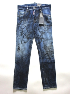 新品 Dsquared2 ディースクエアード SKATER JEAN グラフィック プリント フローラル スキニー ジーンズ デニム 42