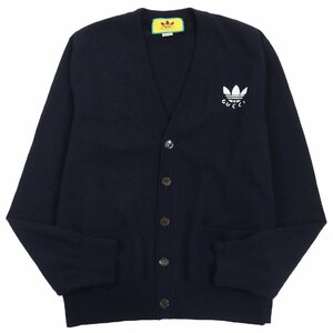 美品●GUCCI グッチ adidas アディダス 702135 トレフォイルエンブロイダリーニット カーディガン ネイビー M 伊製 正規品 メンズ